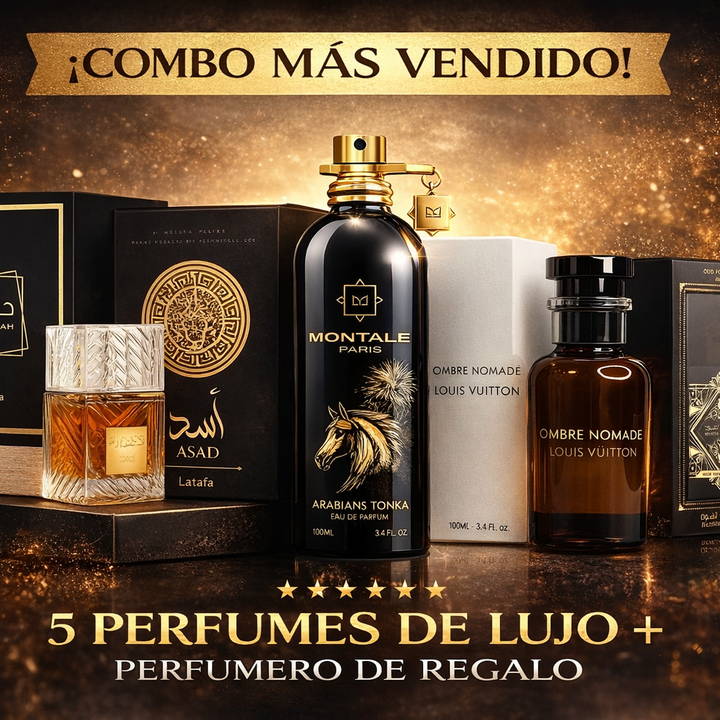 5 Perfumes de Lujo + Regalo (Asad - Tonka - Khamrah - Oud For Glory - Ombre)
