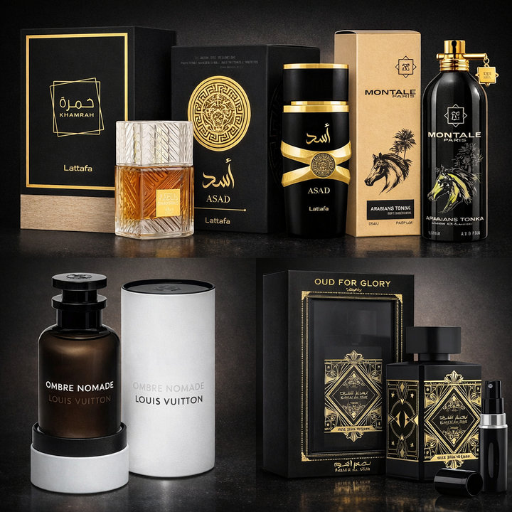 5 Perfumes de Lujo + Regalo (Asad - Tonka - Khamrah - Oud For Glory - Ombre)